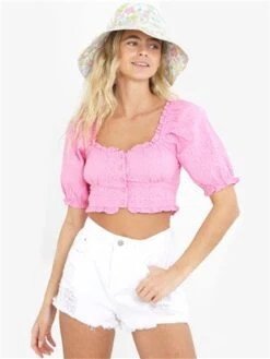 Brave Soul Pink Broderie Anglaise Buttoned Milkmaid Top -Deals The Lush Dresses Store 28311 2