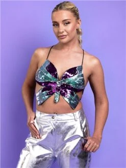 Saint Genies Black/Green Sequin Butterfly Top -Deals The Lush Dresses Store 28314 2