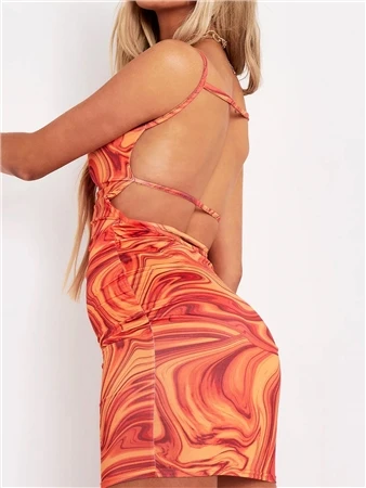 Missy Empire Orange Kaylin Swirl Print Slinky Strappy Back Mini Dress 2 Missy Empire Orange Kaylin Swirl Print Slinky Strappy Back Mini Dress - Image 2