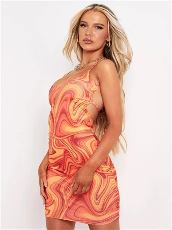 Missy Empire Orange Kaylin Swirl Print Slinky Strappy Back Mini Dress 1 Missy Empire Orange Kaylin Swirl Print Slinky Strappy Back Mini Dress