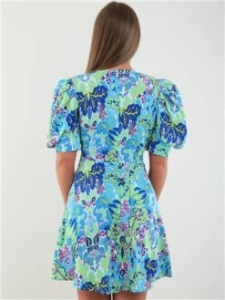 Girl In Mind Blue / Green Elise Puff Sleeves Gold Buckle Skater Dress -Deals The Lush Dresses Store 28338 3