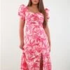 Girl In Mind Pink Floral Lillian Sweetheart Midi Dress