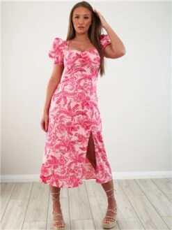 Girl In Mind Pink Floral Lillian Sweetheart Midi Dress -Deals The Lush Dresses Store 28340 2