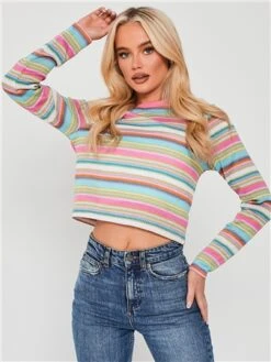 Saint Genies Pink Stripe Knit Long Sleeve Top