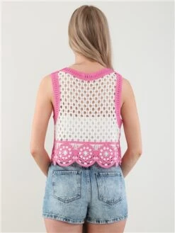 Qed Pink / White Crochet Flower Sleeveless Top -Deals The Lush Dresses Store 28409 3