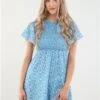 Daisy Street Ditsy Floral Blue Ruched Mini Dress