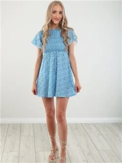 Daisy Street Ditsy Floral Blue Ruched Mini Dress -Deals The Lush Dresses Store 28467 2