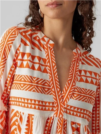 Veromoda Snow White / Orange Dicthe 3/4 Sleeve Tunic 2 Veromoda Snow White / Orange Dicthe 3/4 Sleeve Tunic - Image 2