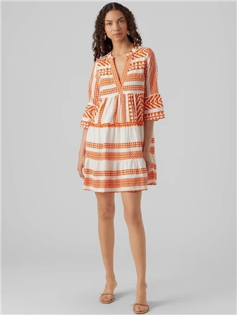 Veromoda Snow White / Orange Dicthe 3/4 Sleeve Tunic 3 Veromoda Snow White / Orange Dicthe 3/4 Sleeve Tunic - Image 3