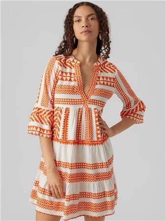 Veromoda Snow White / Orange Dicthe 3/4 Sleeve Tunic 1 Veromoda Snow White / Orange Dicthe 3/4 Sleeve Tunic