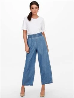 Only Blue / Medium Blue Denim Bea Wide Fitted Trousers -Deals The Lush Dresses Store 28499 2