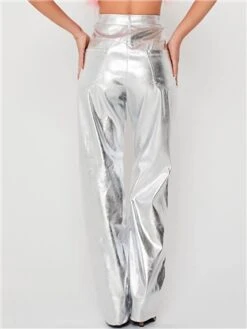 Saint Genies Silver Alix Metallic High Waisted Wide Leg Trousers -Deals The Lush Dresses Store 28502 3