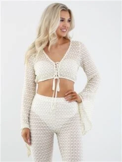 Saint Genies White Lace Crocet Crop Top