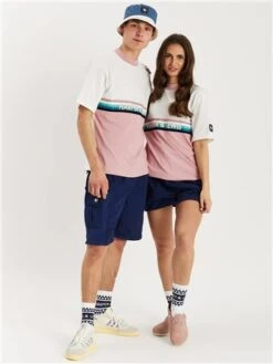 Harper & Lewis Cream / Dusky Pink Colour Block Panel Logo T-Shirt -Deals The Lush Dresses Store 28544 2