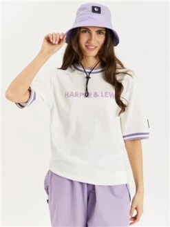 Harper & Lewis Cream / Lilac Ringer Short Sleeve T-Shirt