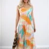 Only Coral Alma Leaf Print Dress
