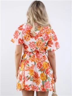 Ax Paris Pink Floral Wrap Top Belted Skater Dress -Deals The Lush Dresses Store 28578 3