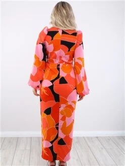 Girl In Mind Orange Balloon Sleeve Print Dress -Deals The Lush Dresses Store 28586 3