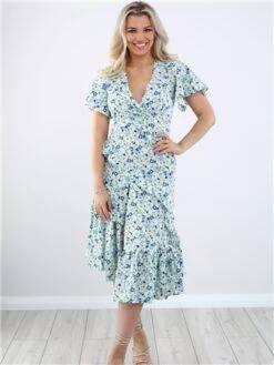 Missi London Blue Floral Print Pattern Midi Dress -Deals The Lush Dresses Store 28588 2
