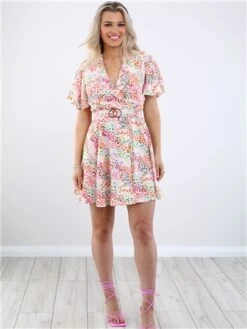 Ax Paris Floral Wrap Top Belted Skater Dress -Deals The Lush Dresses Store 28589 2