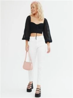 The Frolic Black Long Sleeve Cropped Lace Detail Top -Deals The Lush Dresses Store 28615 2