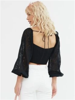The Frolic Black Long Sleeve Cropped Lace Detail Top -Deals The Lush Dresses Store 28615 3