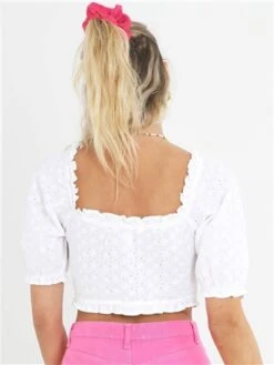 Brave Soul White Broderie Anglaise Buttoned Milkmaid Top -Deals The Lush Dresses Store 28628 3