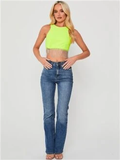 Saint Genies Lime Green Beatrix Diamante Fringe Racer Shape Crop Top -Deals The Lush Dresses Store 28661 2