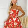 Ax Paris Orange Floral Tiered Mini Dress