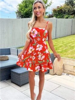 Ax Paris Orange Floral Tiered Mini Dress -Deals The Lush Dresses Store 28716 2