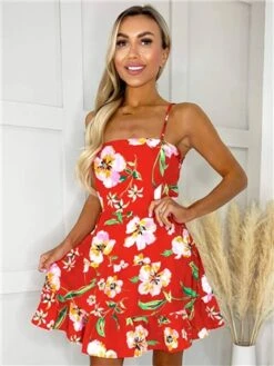 Ax Paris Orange Floral Tiered Mini Dress
