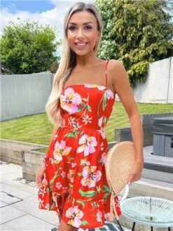 Ax Paris Orange Floral Tiered Mini Dress -Deals The Lush Dresses Store 28716 3