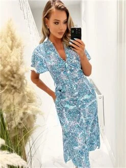 Ax Paris Blue Printed Belted Button Up Shirt Dress -Deals The Lush Dresses Store 28717 2