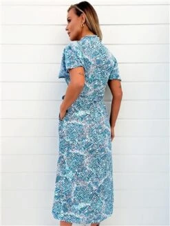 Ax Paris Blue Printed Belted Button Up Shirt Dress -Deals The Lush Dresses Store 28717 3