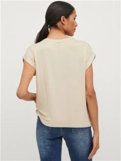 Vila Cement Satin Look Short Sleeved Top -Deals The Lush Dresses Store 28723 3