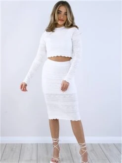 Saint Genies White Crochet Knit Long Sleeve Crop Top -Deals The Lush Dresses Store 28764 2
