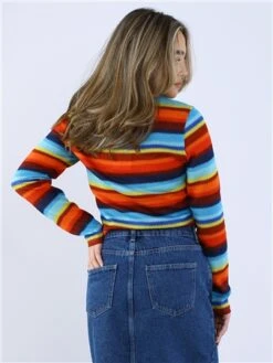 Saint Genies Blue/Burg/Orange Stripe Knit Top -Deals The Lush Dresses Store 28766 3