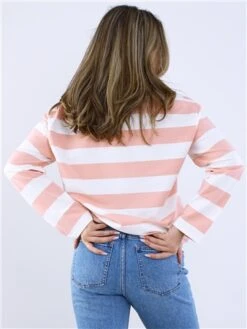 Saint Genies Pink/White Stripe Long Sleeve Collar Top -Deals The Lush Dresses Store 28777 3