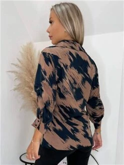 Ax Paris Brown And Navy Printed Ruched Sleeve Shirt 7 Ax Paris Brown And Navy Printed Ruched Sleeve Shirt -Deals The Lush Dresses Store 28848 3