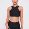 Saint Genies Black Beatrix Diamante Fringe Racer Shape Crop Top