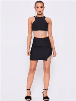 Saint Genies Black Beatrix Diamante Fringe Racer Shape Crop Top -Deals The Lush Dresses Store 28873 2