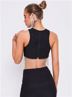 Saint Genies Black Beatrix Diamante Fringe Racer Shape Crop Top -Deals The Lush Dresses Store 28873 3