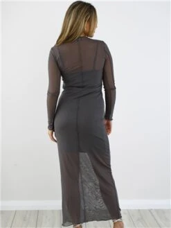 Brave Soul Grey Mesh Long Sleeve Long Dress -Deals The Lush Dresses Store 28878 3