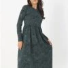 Brave Soul Black / Green Animal Print Long Sleeve Midi Smock Dress