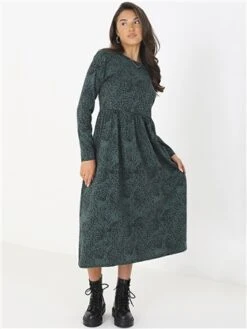 Brave Soul Black / Green Animal Print Long Sleeve Midi Smock Dress -Deals The Lush Dresses Store 28905 2