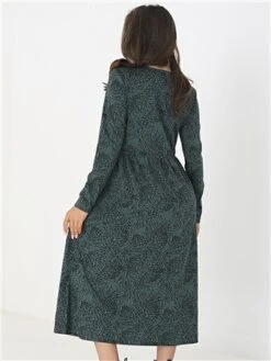 Brave Soul Black / Green Animal Print Long Sleeve Midi Smock Dress -Deals The Lush Dresses Store 28905 3