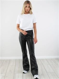 Noisy May Black Andy Coated Flared Trousers -Deals The Lush Dresses Store 28937 2