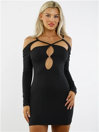 Saint Genies Black Bodycon Mini Dress With Cut Out 1 Saint Genies Black Bodycon Mini Dress With Cut Out