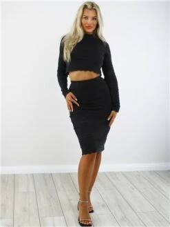 Saint Genies Black Crochet Knit Long Sleeve Crop Top -Deals The Lush Dresses Store 28964 2