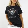 Missi London Acid Wash Charcoal Skull Print T-Shirt